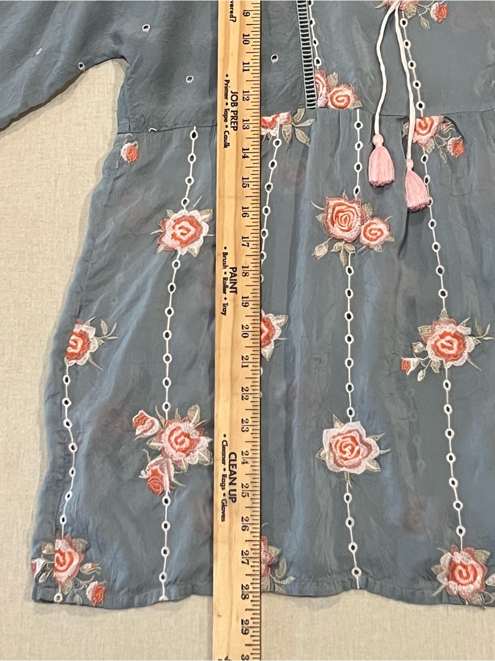 Johnny Was Embroidered Feminine Tunic Slate Blue Cupra Rayon Pink Floral Small - Picture 12 of 13